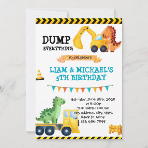 Invitation à une fête de construction de dinosaure