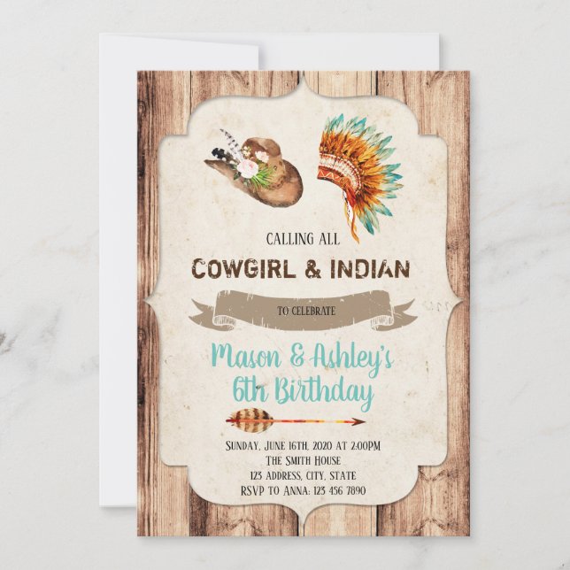 Invitation à une fête de cow-girls et d'indiens (Devant)