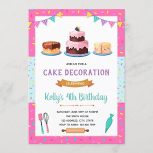 Invitation à une fête de décoration de gâteau mign
