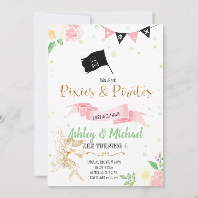 Invitation à une fête de fée et de pirate (Devant)