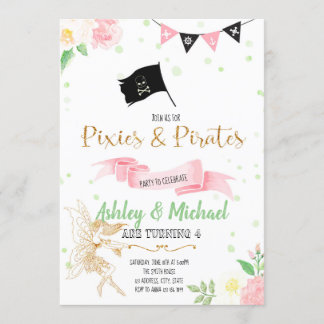 Invitation à une fête de fée et de pirate