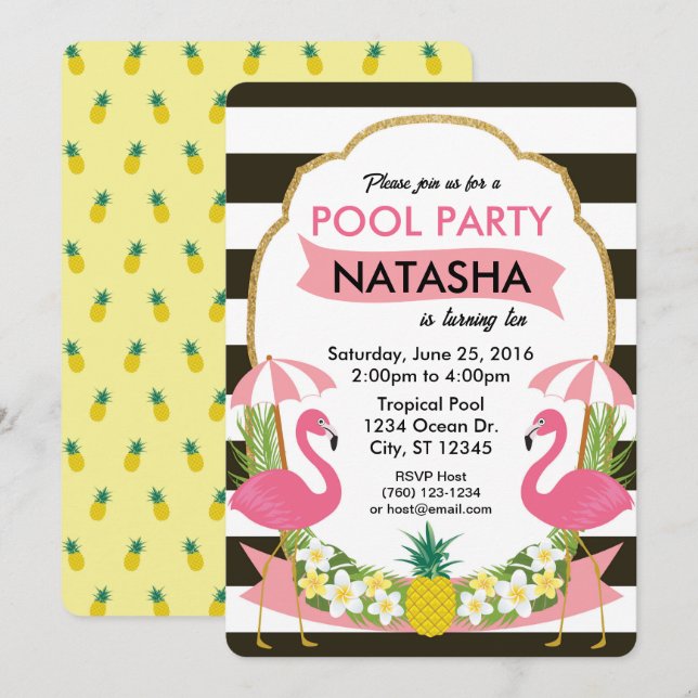 Invitation à une fête de Flamant rose tropical (Devant / Derrière)