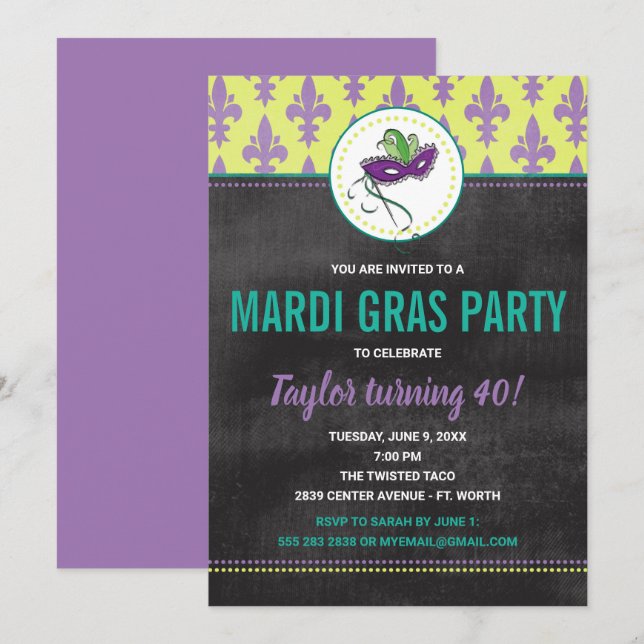 Invitation à une fête de Mardi Gras (Devant / Derrière)