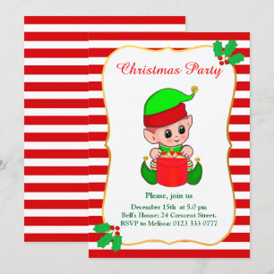 Invitation à une fête de Noël avec un elfe mignon