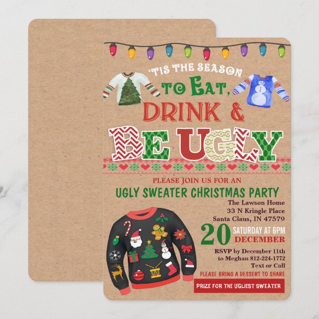Invitation à une fête de Noël avec un pull moche (Devant / Derrière)