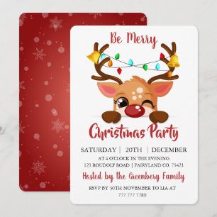Invitation à une fête de Noël avec un renne mignon