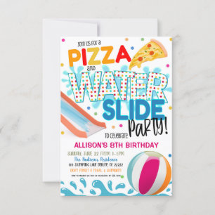 Invitation à une fête de pizza et de toboggan aqua