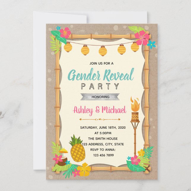 Invitation à une fête de révélation de genre Luau (Devant)