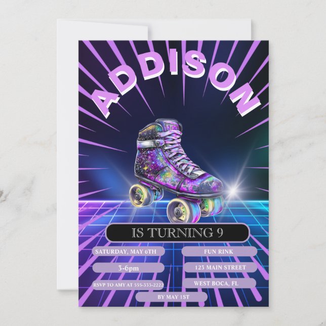 Invitation à une fête de roller neon (Devant)