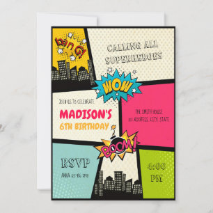 Invitation à une fête de super-héros de bande dess