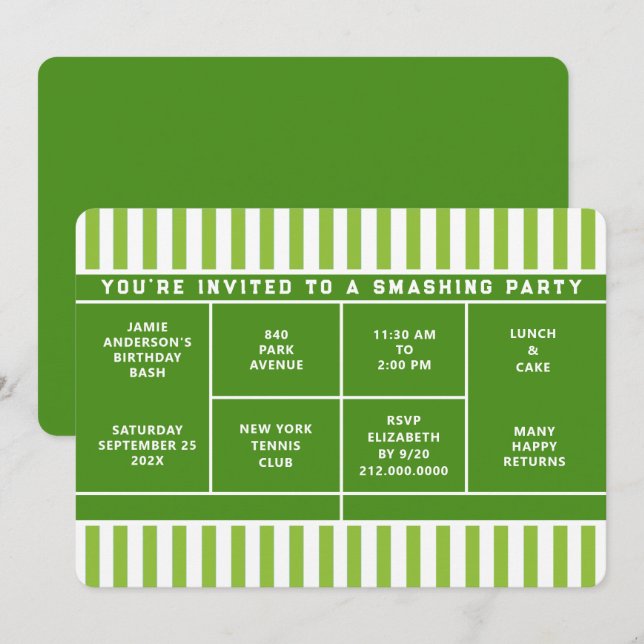 Invitation à une fête de tennis (Devant / Derrière)