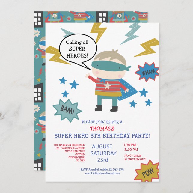 Invitation à une fête d'enfants sur le thème des s (Devant / Derrière)