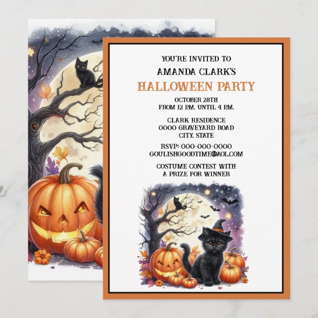 Invitation à une fête d'Halloween tenue de bébé mi (Devant / Derrière)