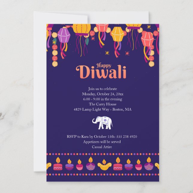 Invitation à une fête Diwali Joyeuse (Devant)