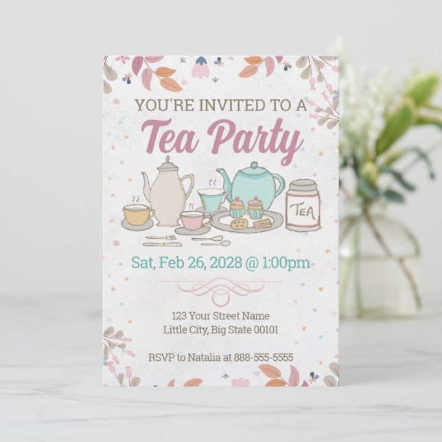 Invitation à une fête du thé et à un thé élégant (Debout devant)