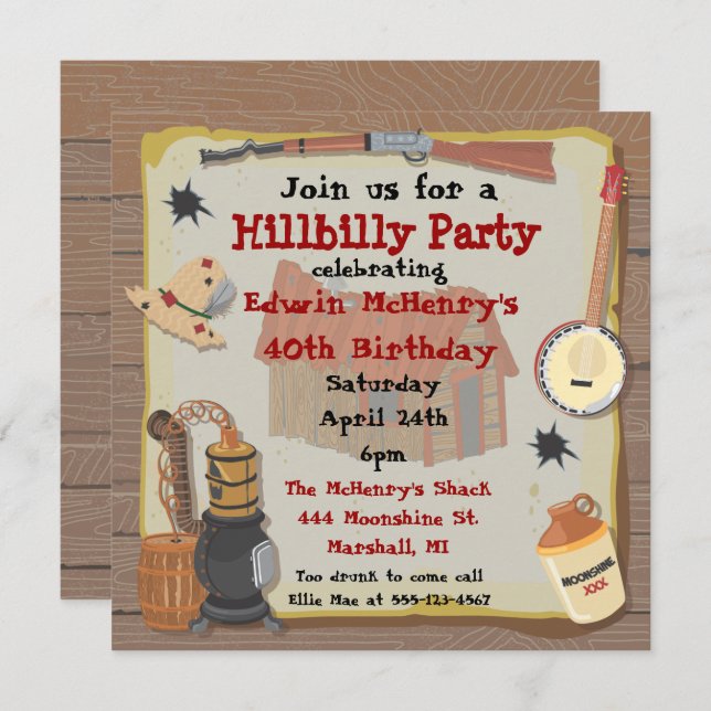 Invitation à une fête Hillbilly (Devant / Derrière)