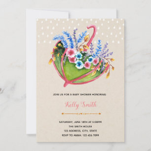 Invitation à une fête parapluie florale pour bébé