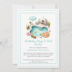 Invitation à une fête pizza au bord de la piscine 