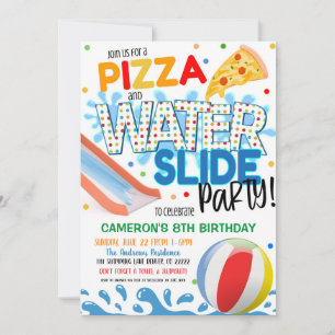 Invitation à une fête pizza et toboggan aquatique