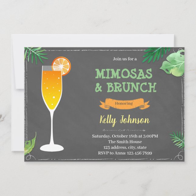Invitation à une fête prénatale avec mimosas et br (Devant)