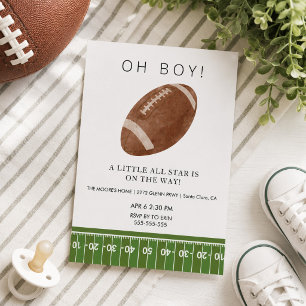Invitation à une fête prénatale de football Oh Boy