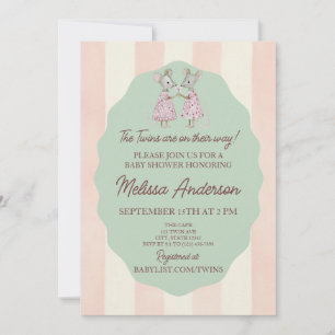 Invitation à une fête prénatale pour des jumelles