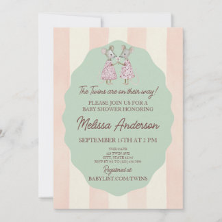 Invitation à une fête prénatale pour des jumelles