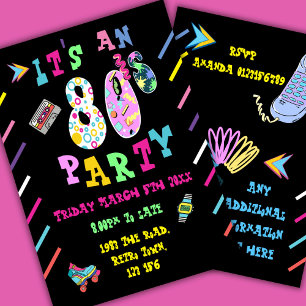 Invitation à une fête sur le thème des années 80, 