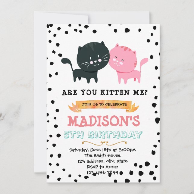 Invitation à une fête sur le thème du chat mignon (Devant)