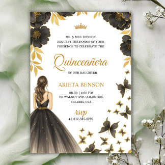 Invitation à une Quinceañera avec des fleurs éléga