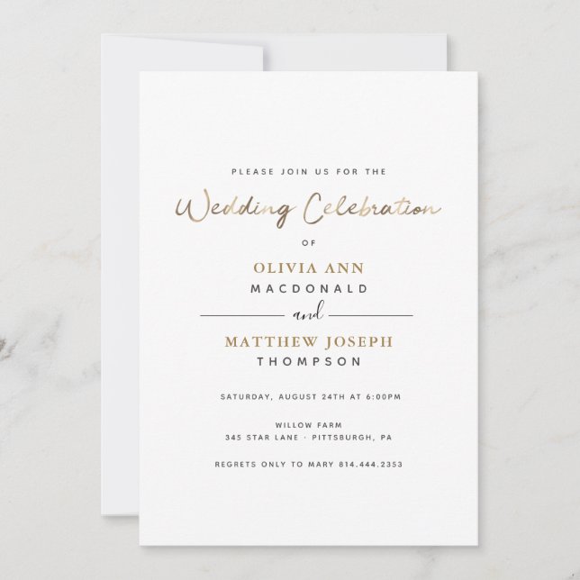 Invitation à une réception de mariage en or (Devant)
