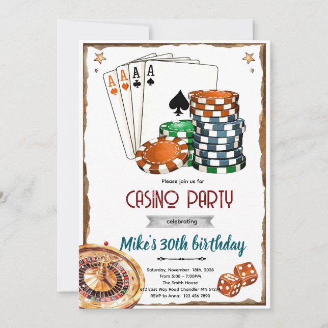 Invitation à une soirée à thème casino (Devant)