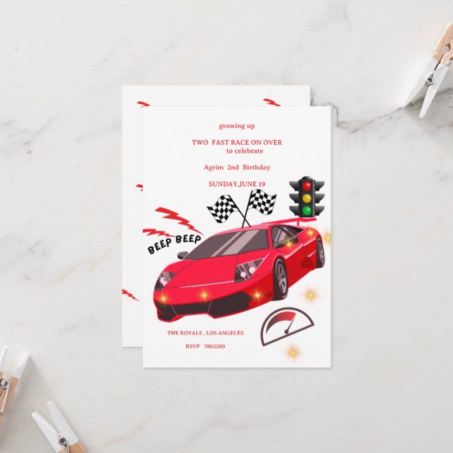 Invitation à une soirée à thème : Course de voitur (Devant/Arrière en situation)