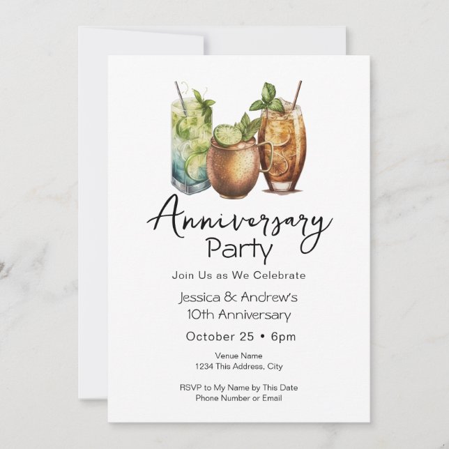 Invitation à une soirée d'anniversaire cocktails d (Devant)