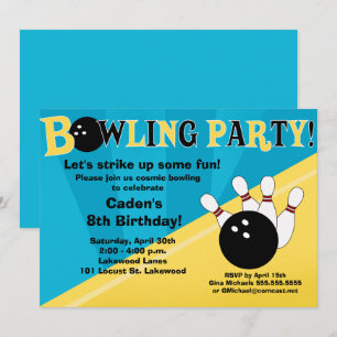 Invitation à une soirée de bowling - Bleu et Jaune