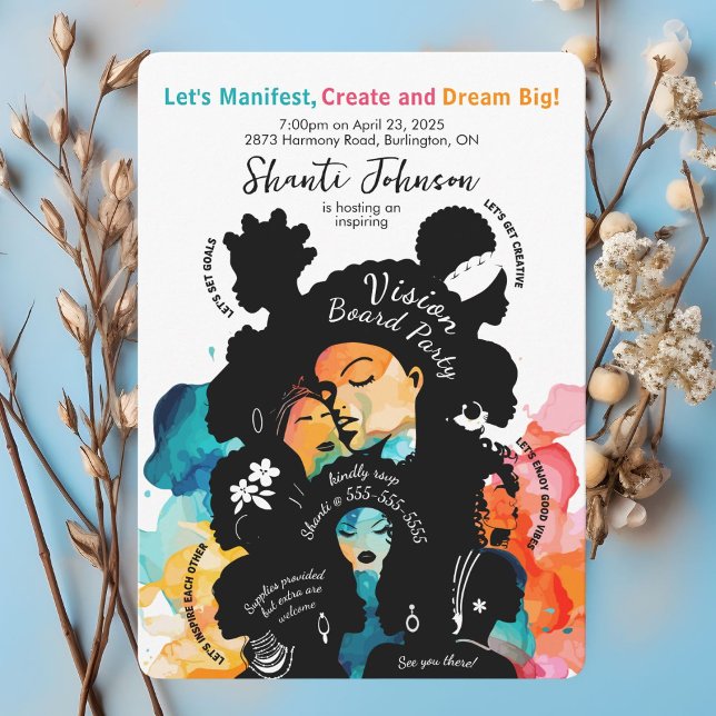 Invitation à une soirée de création de tableau de  (Bold, colorful vision board party invitation celebrating unity and empowerment.)