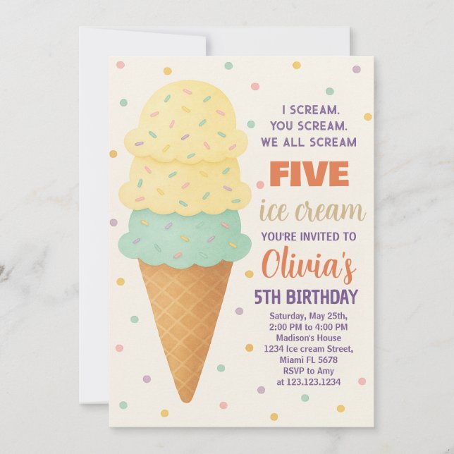 Invitation à une soirée de glaces modifiable (Devant)