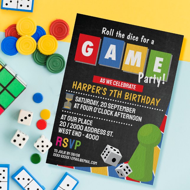Invitation à une soirée de jeux de société  (Board Game Party - Get ready to level up the celebration as we roll the dice, spin the spinner!)