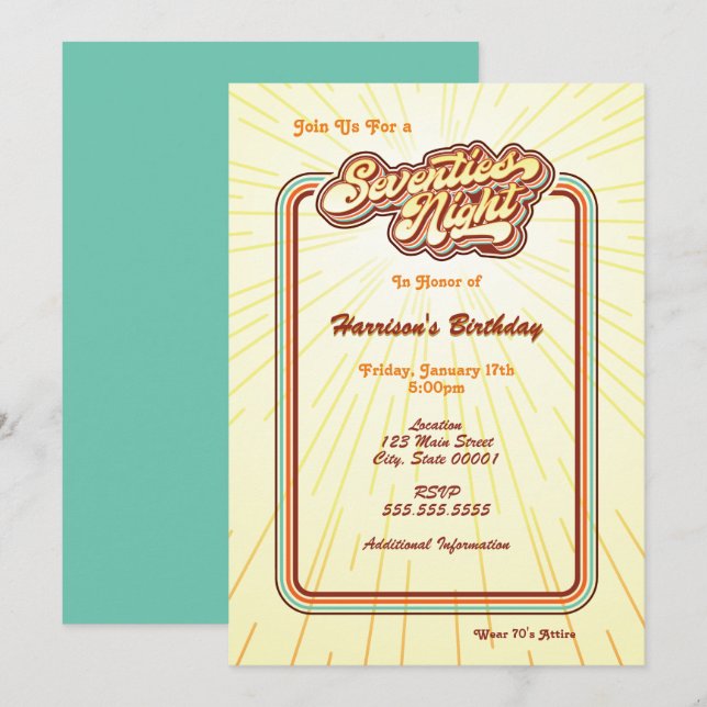 Invitation à une soirée des années soixante-dix (Devant / Derrière)