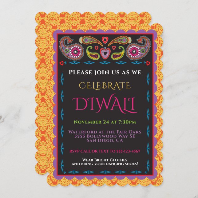 Invitation à une soirée Diwali indienne (Devant / Derrière)