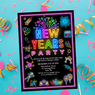 Invitation à une soirée du Nouvel An Neon