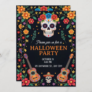 Invitation à une soirée Halloween avec des crânes 