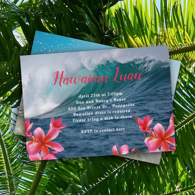 Invitation à une soirée Hawaïenne Luau Vagues défe (Créateur téléchargé)