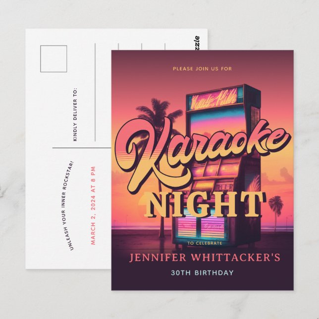 Invitation à une soirée karaoke pour un anniversai (Devant / Derrière)