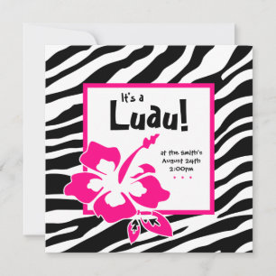 Invitation à une soirée Luau Hibiscus Zèbre Rose N