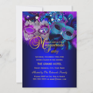 Invitation à une soirée masquée aux masques violet
