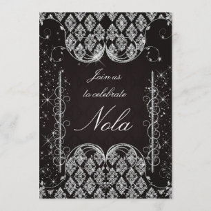 Invitation à une soirée masquée noire et argentée