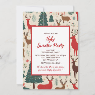 Invitation à une soirée pull moche Cerf fantaisist
