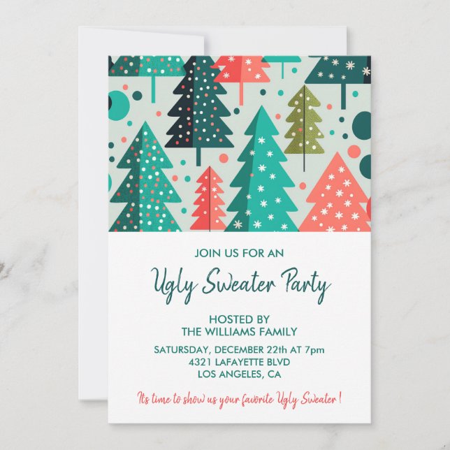 Invitation à une soirée pull moche Forêt enneigée (Devant)