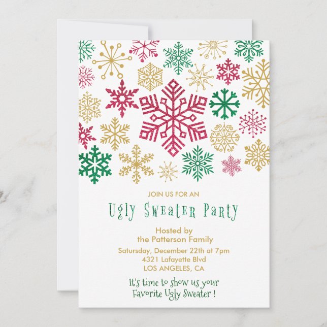 Invitation à une soirée pull moche moderne Flocons (Devant)
